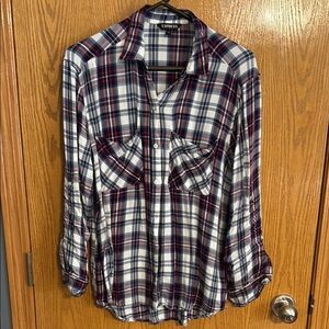 Express Red and Blue Plaid Button Down Shirt